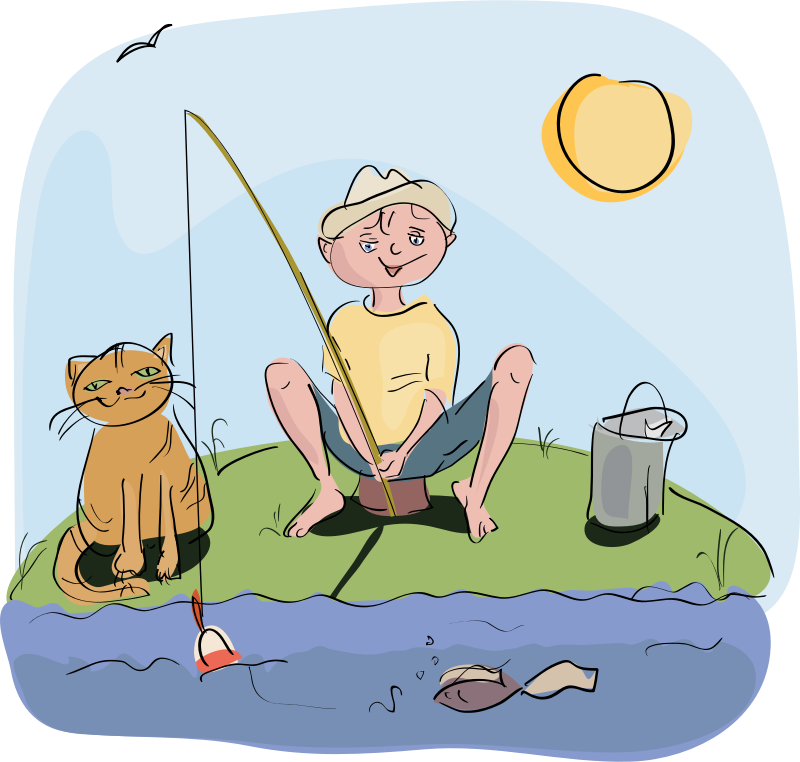 boy and cat fishing