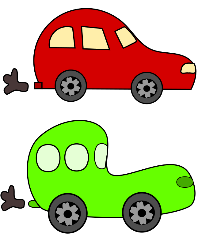 cartoon green and red cars