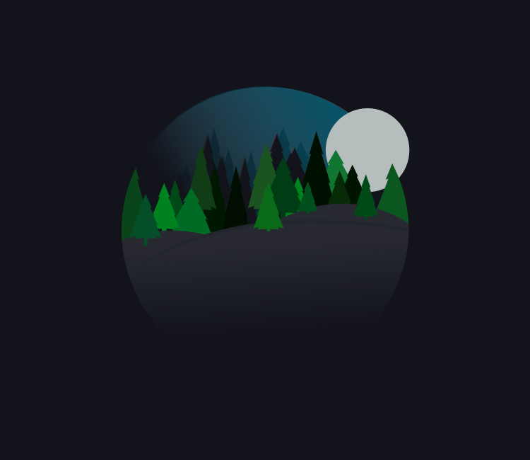 A Nighttime Forest Scene with Trees that is Round