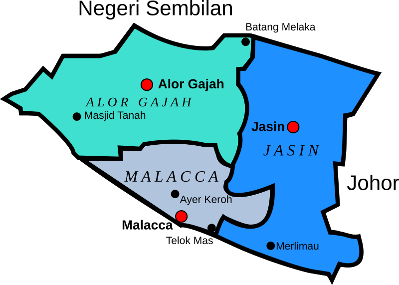 Map of Melaka, Malaysia