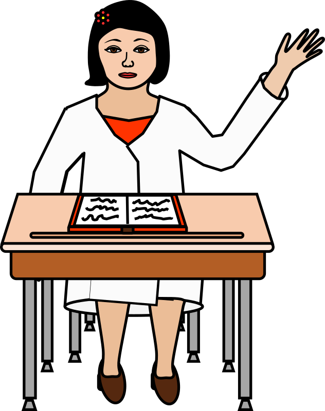 student raising her hand at destk