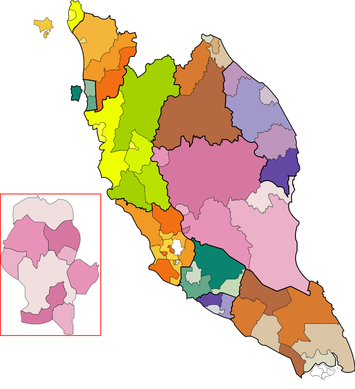 Peninsular Malaysia map, coloured