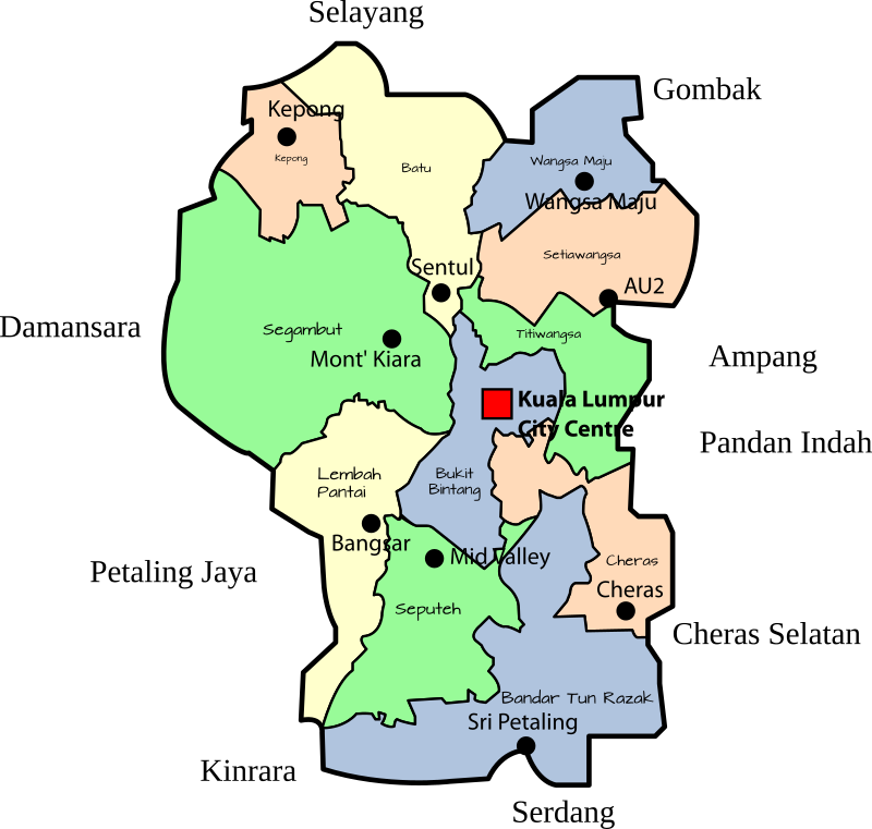 Parliamentary map of the Federal Territory of Kuala Lumpur, Malaysia