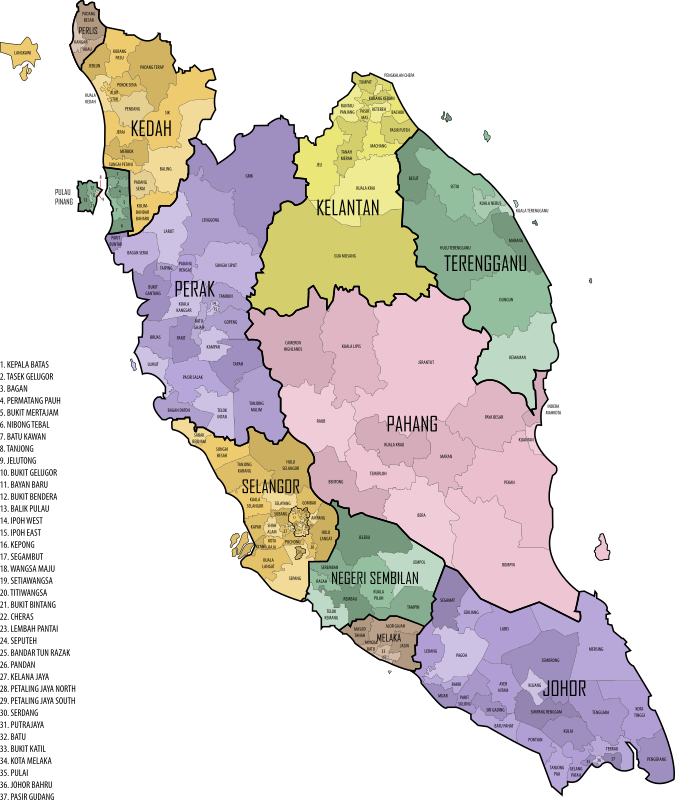 Malaysian Parliament Constituencies, 2015 (Peninsular Malaysia)