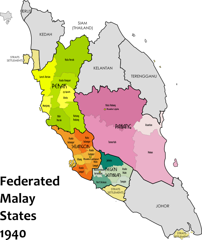 Map of the Federated Malay States, 1940