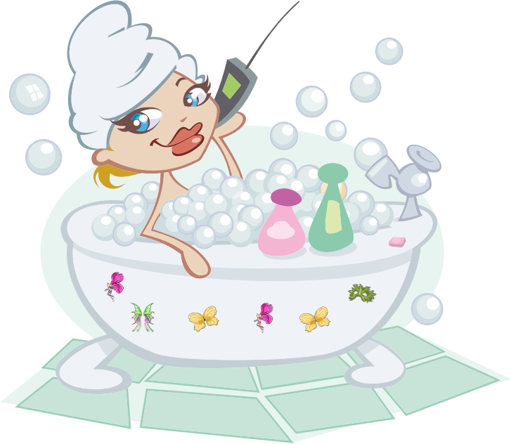 Woman Talking On The Phone In A Bubble Bath