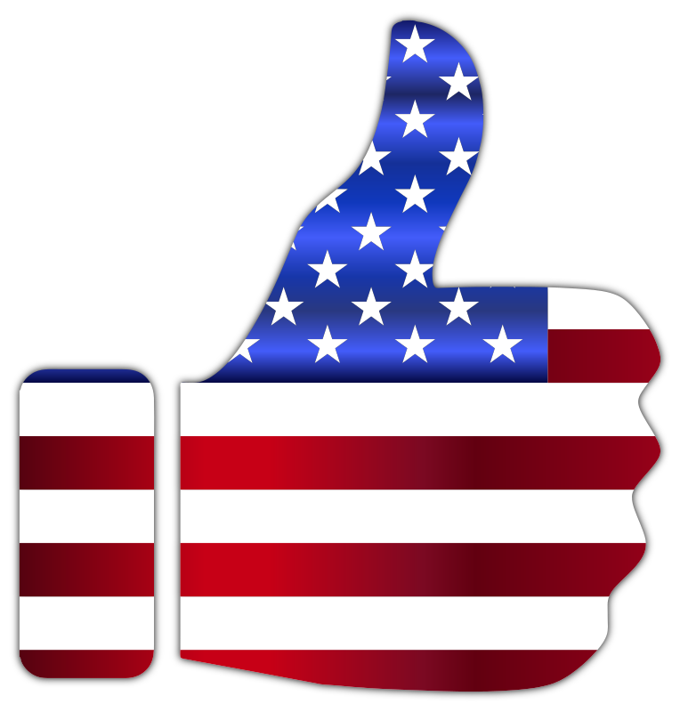 Thumbs Up American Flag Enhanced With Drop Shadow