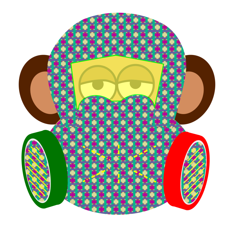 monkey wears gas mask with pattern