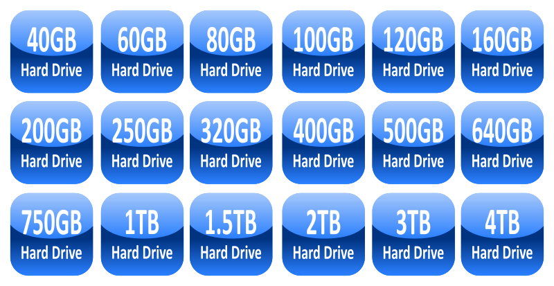 Hard drive capacity icons