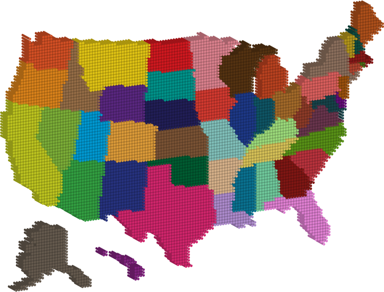 3D Multicolored United States Map Dots