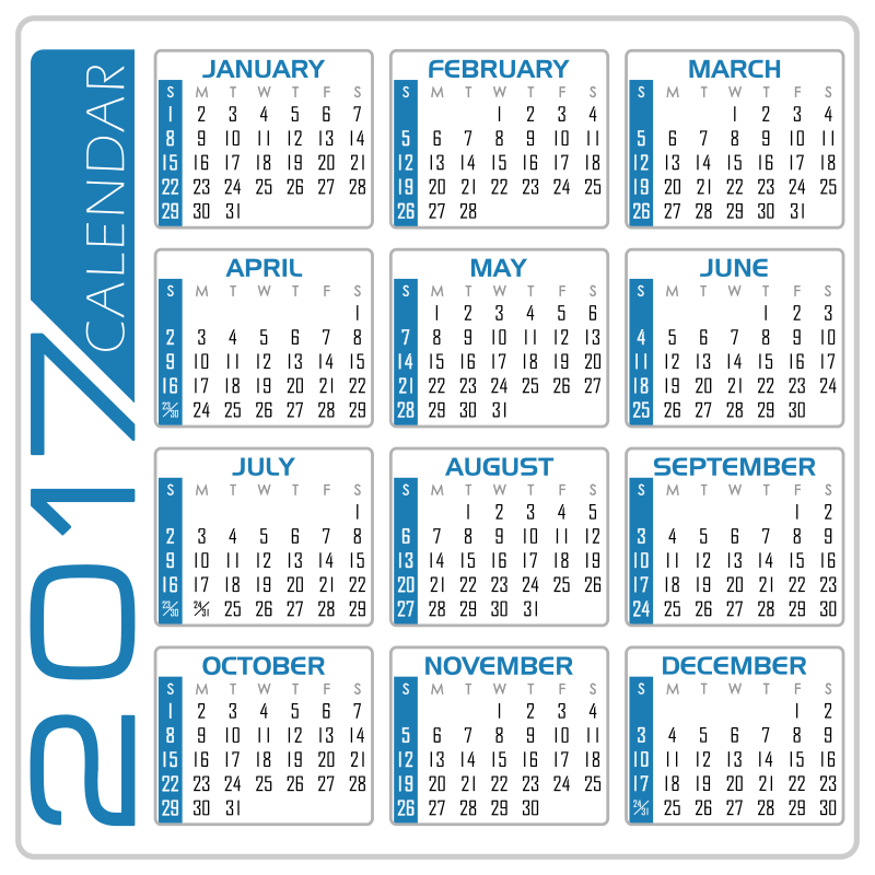 Calendar 2017 - English Version (White and Blue)