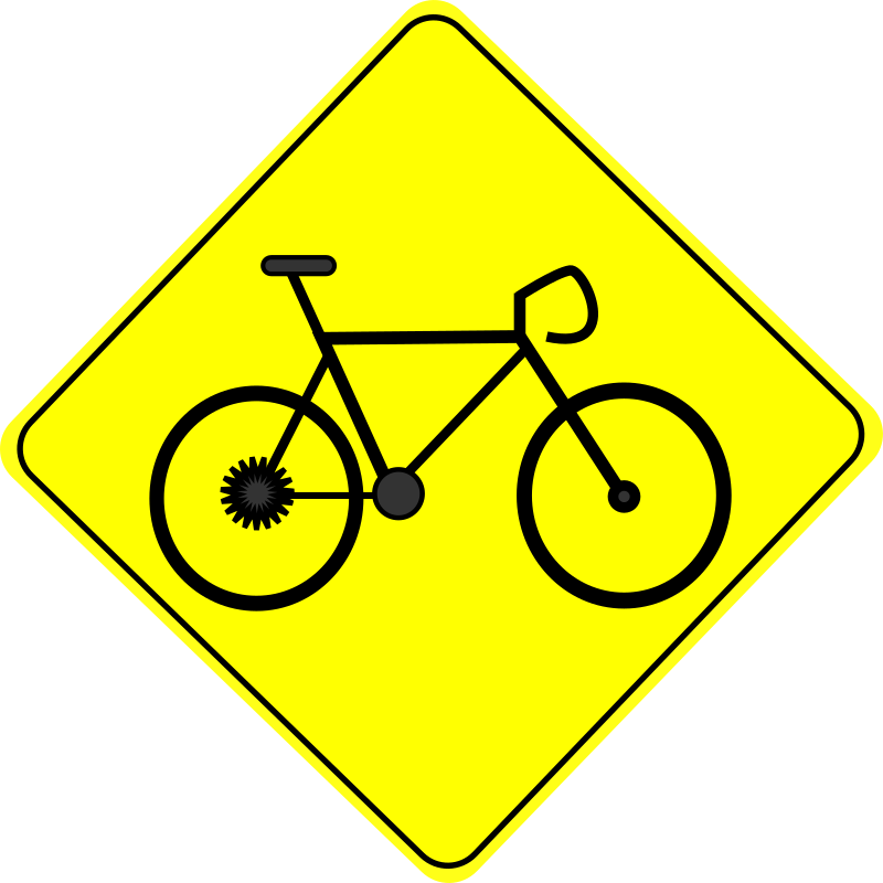Bike Crossing Caution Road Sign - Free Clipart Icon