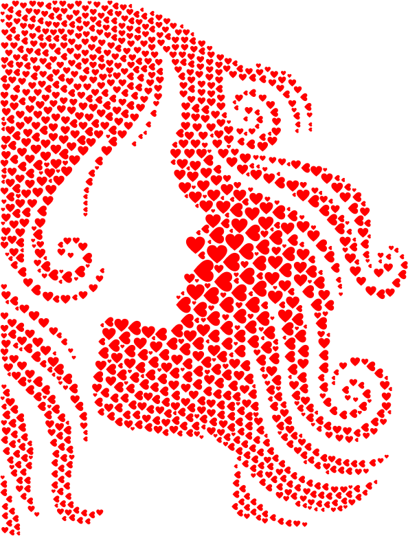 Female Hair Profile Silhouette Hearts Red