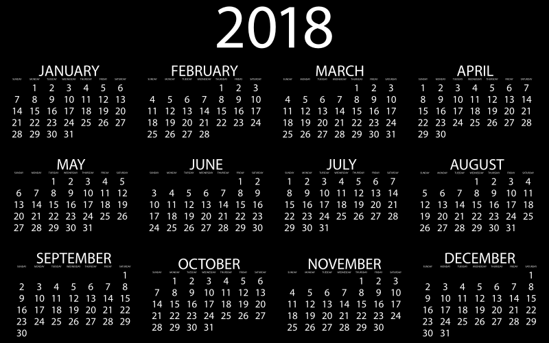 2018 Calendar Inverse