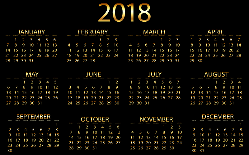 2018 Calendar Gold