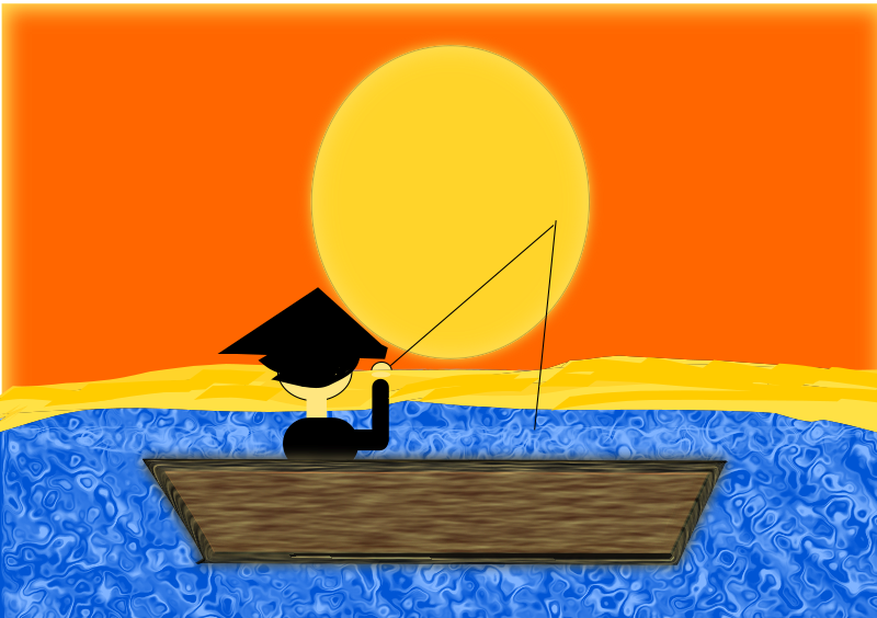 Chinese Man in a Boat under a Sunset
