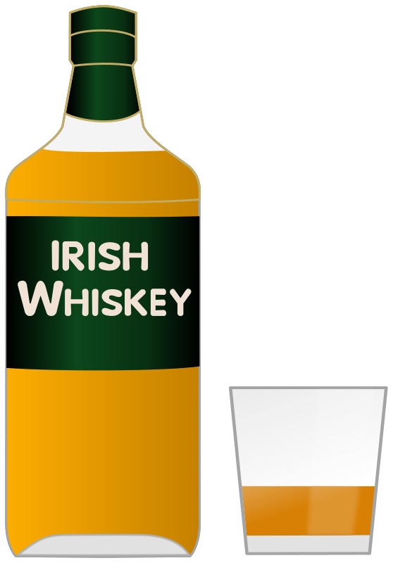 Bottle of Irish whiskey and a glass