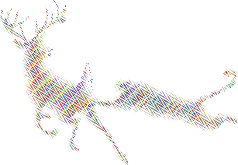 Deer And Mountain Lion Silhouette Waves Polyprismatic No BG