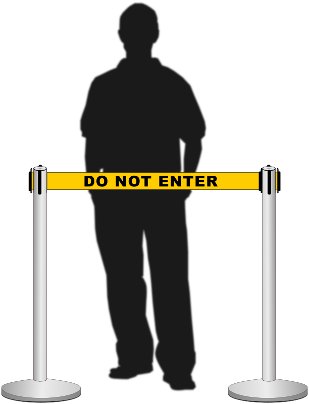 Retractable belt stanchion / airport barrier with a man