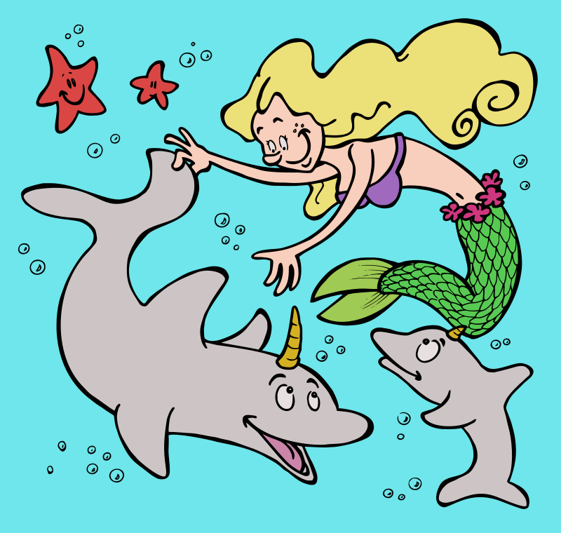 Mermaid and Dolphins - Colour