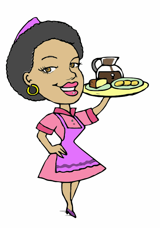 A black waitress with tray
