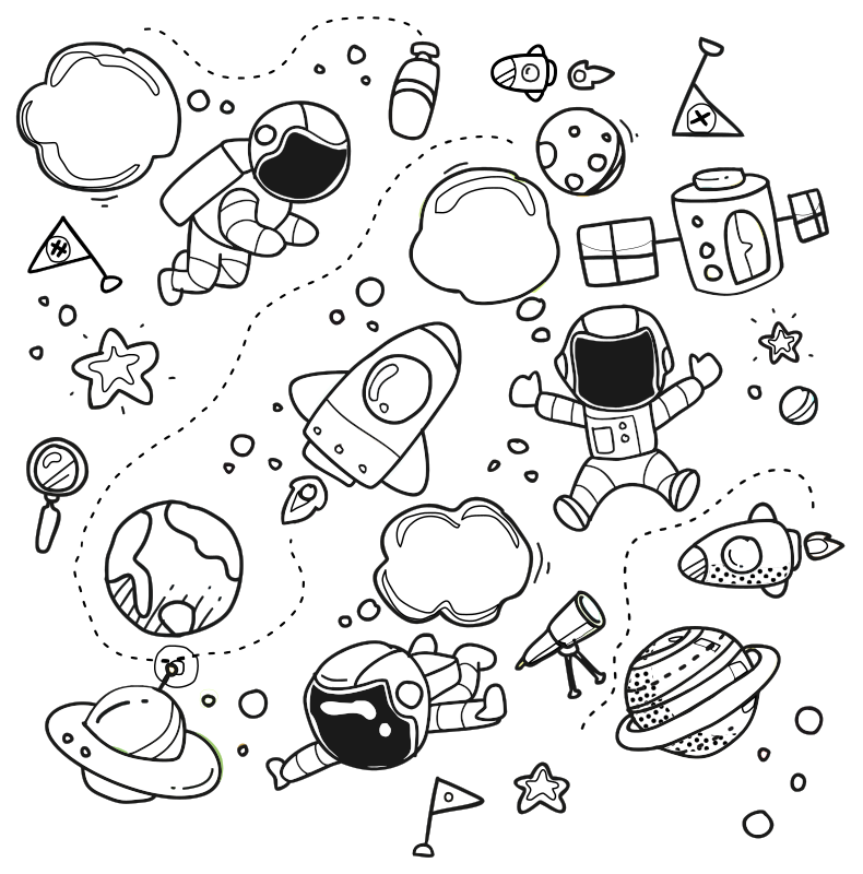 Space Theme Collage, variant for coloring