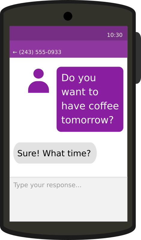 Text message on Android phone, simplified, with phone