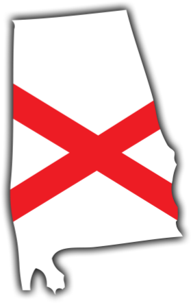 Alabama State Outline with Flag Background and Shadows