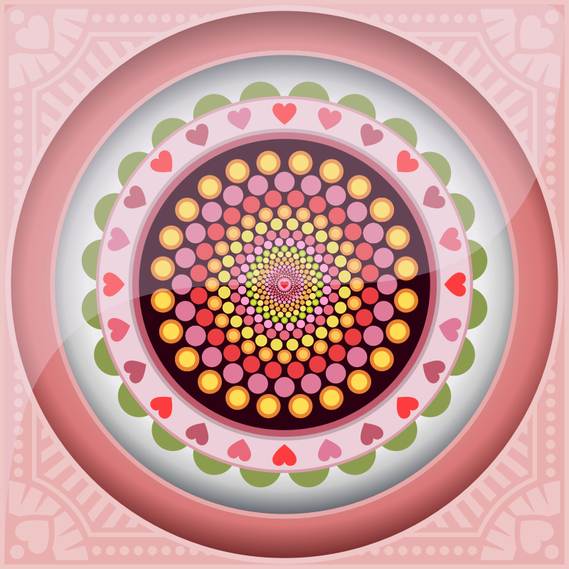 Dot Mandala with Hearts - Peach Color