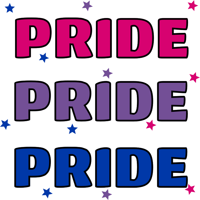 Pride text in bisexual pride flag colors c 3