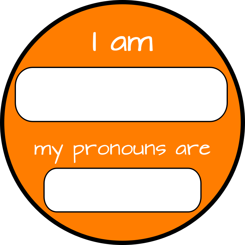 I am name and pronouns LGBT friendly orange badge 