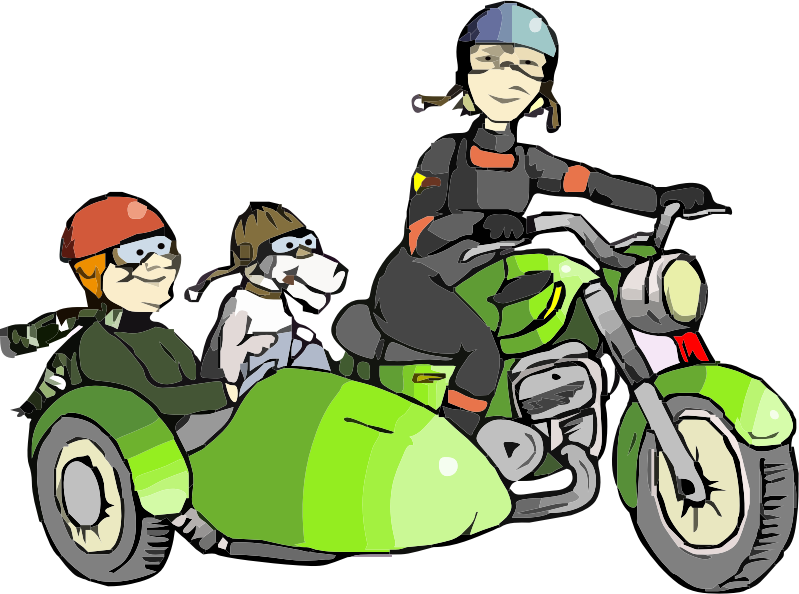 Green motorcycle and sidecar wacky races style 