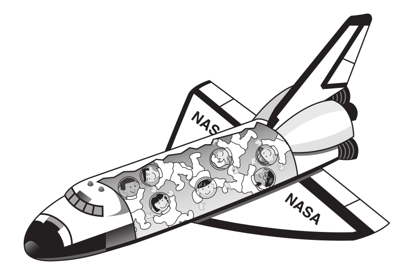 Space shuttle with kids floating inside it