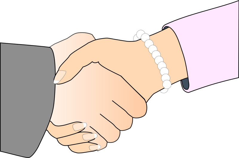 Handshake with Black Outline (white man and woman, freshwater pearl bracelet)