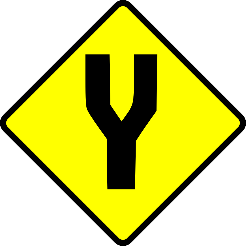 caution-fork in road