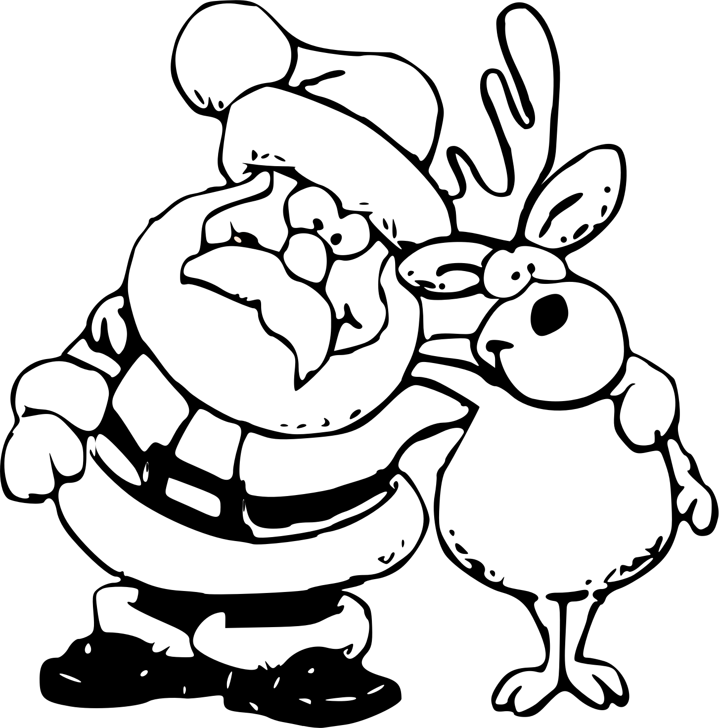 santa claus and reindeer clipart black and white