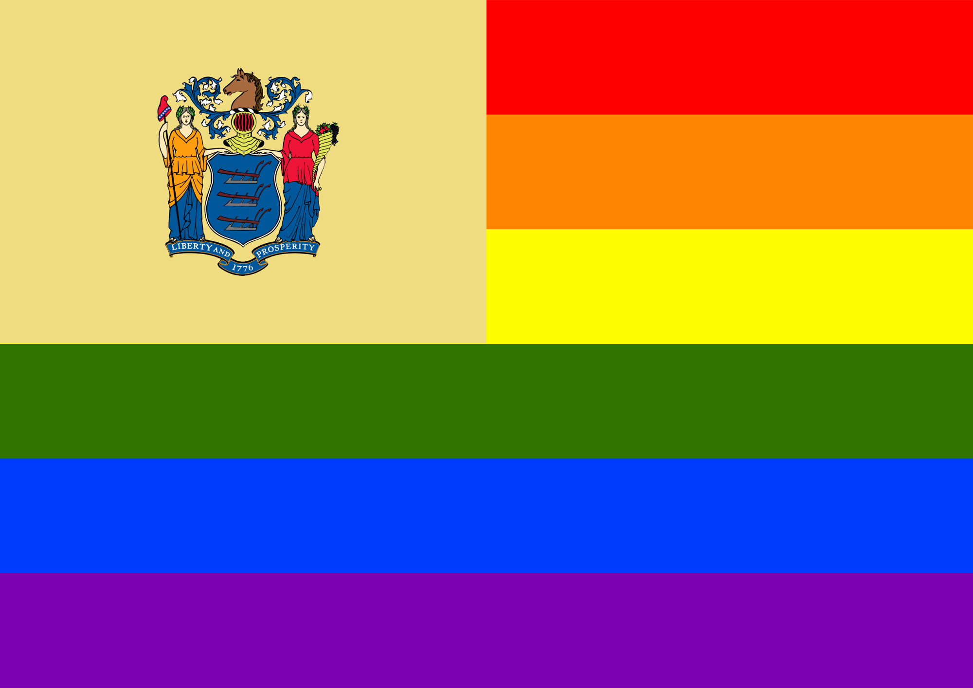 New Jersey Rainbow Flag On The Mast Stock Photo - Download Image