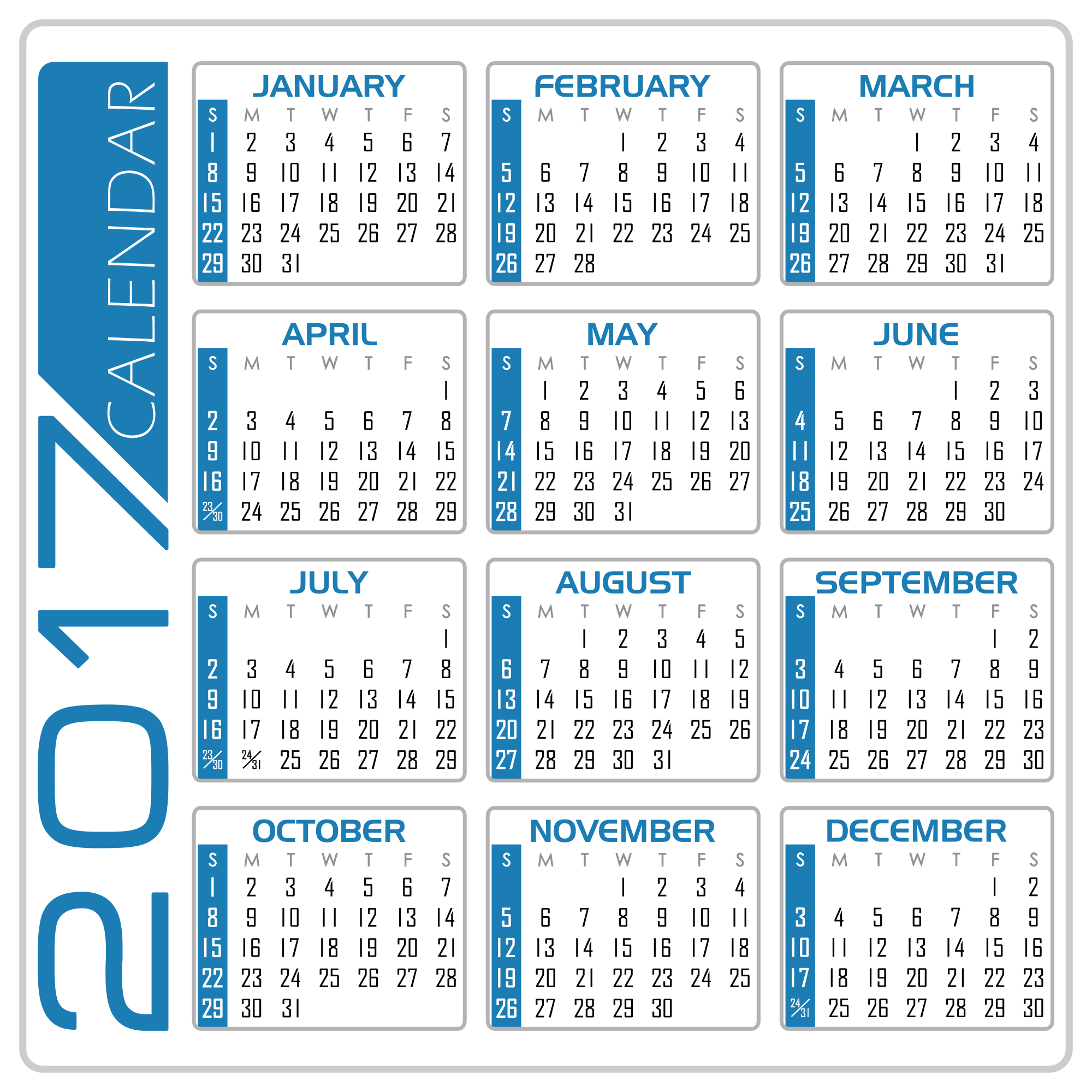 Calendar 2017 - English Version (White and Blue) - Openclipart