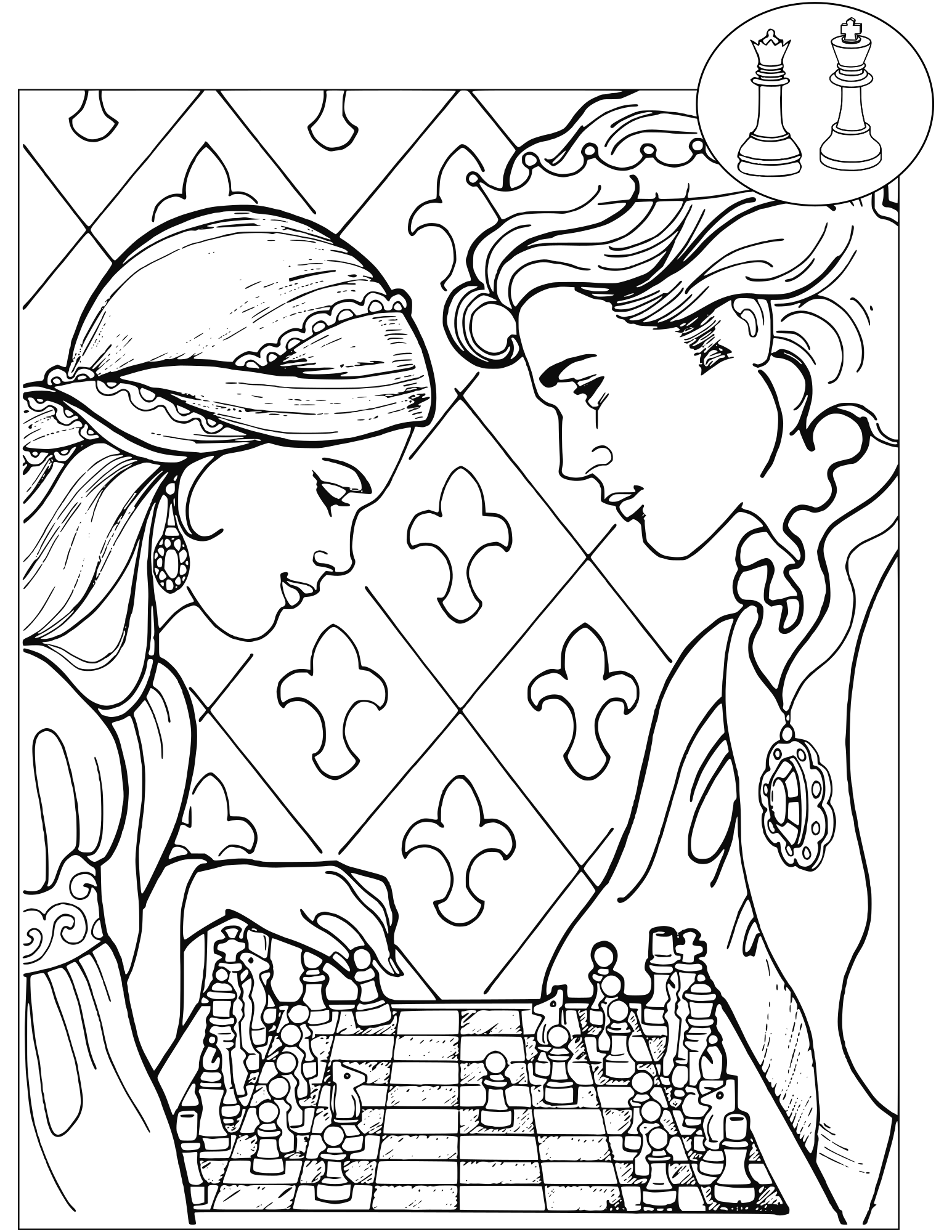 Chess coloring book / Dibujo Ajedrez para colorear -8- - Openclipart