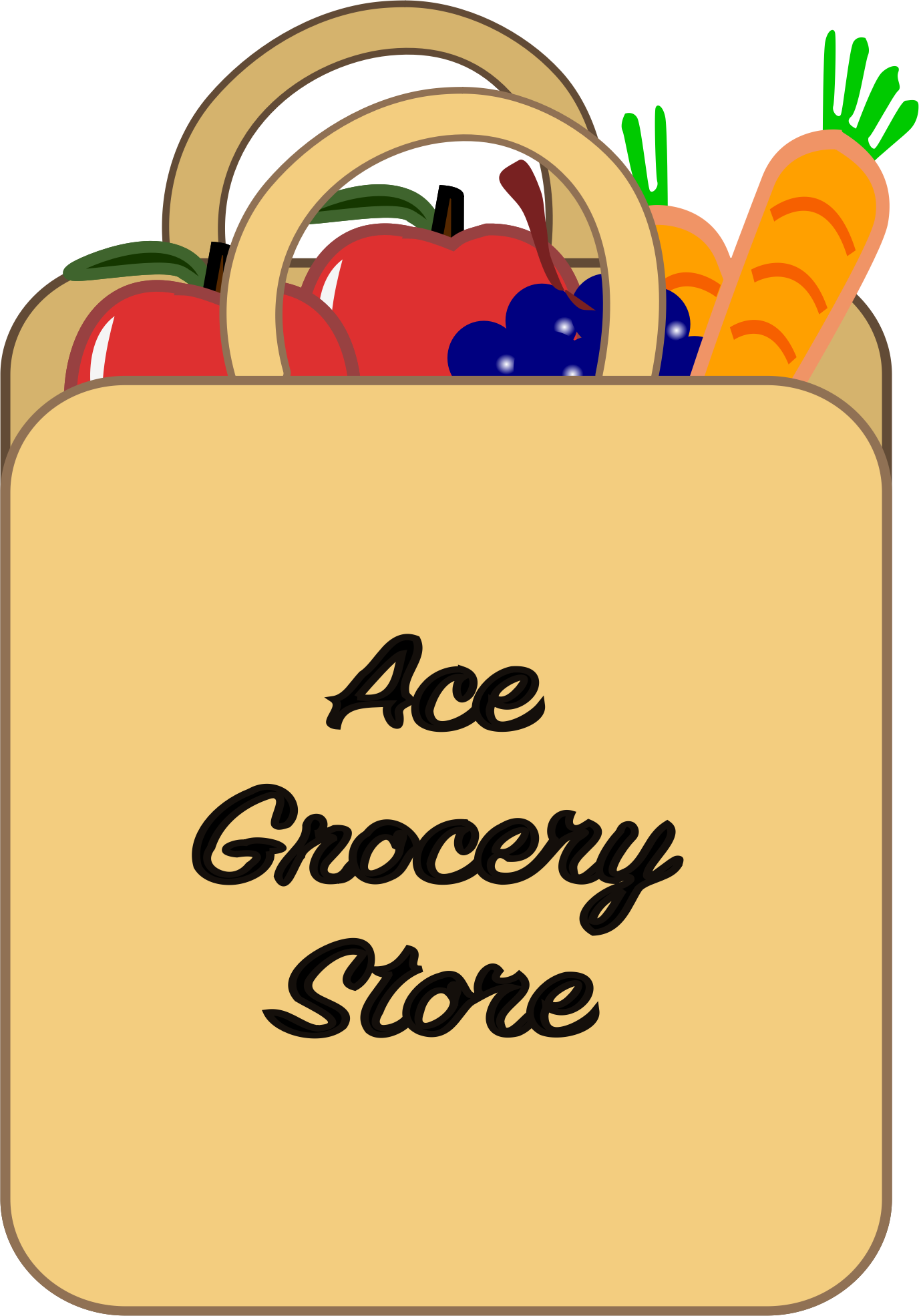 Grocery store text with creative shopping bag logo