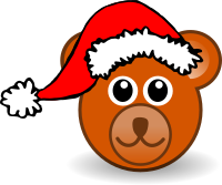 Funny teddy bear face brown with Santa Claus hat
