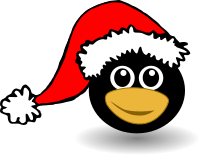 Funny tux face with Santa Claus hat
