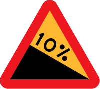 10% downward gradient roadsign