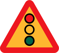 Traffic lights ahead sign