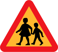 children crossing road sign