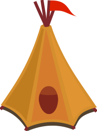 Cartoon tipi / tent with red flag
