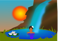 bathing in a waterfall