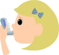 Girl with asthma spray