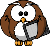 Owl with ebook reader