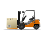 Orange forklift loader with box